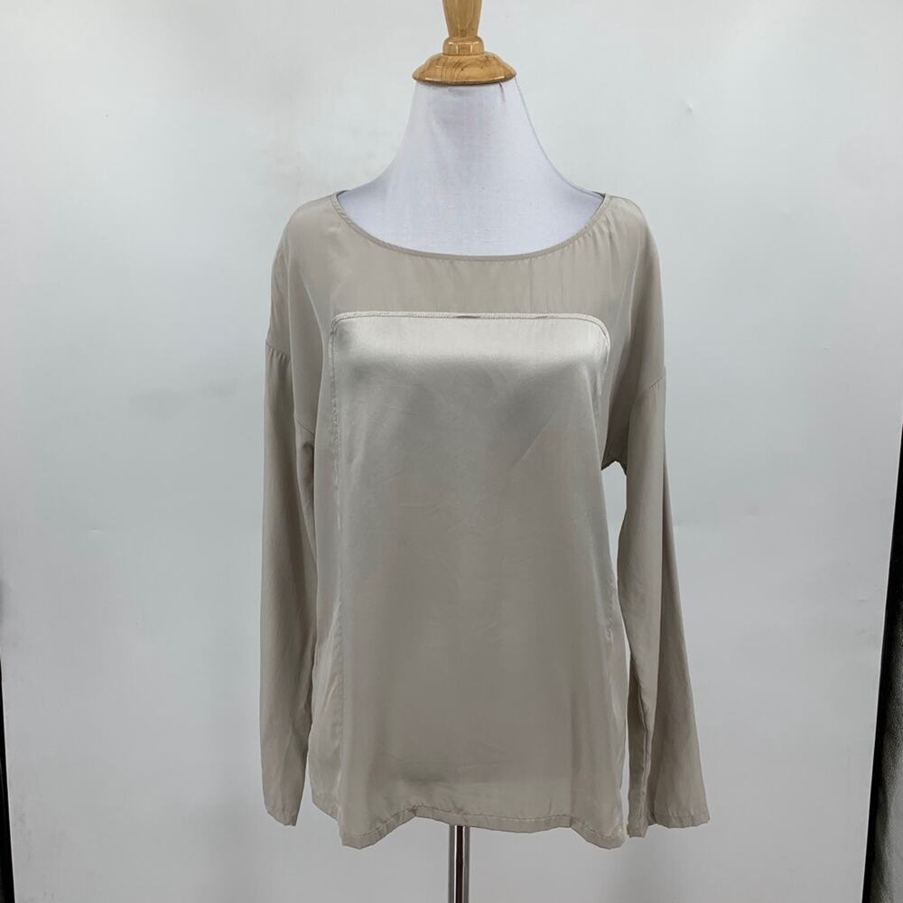 Tommy Bahama Blouse Women S Small Doeskin Silk Long Sleeve Boat Neck Mixed Media - Picture 2 of 10
